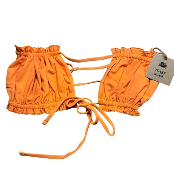 Toast Swim X Free People Signature Ruffle Bandeau Bikini Top Nectarine Small - Picture 1 of 5